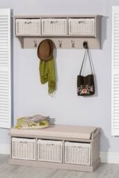 Statement Furniture Tetbury Large Hallway Coat Rack / Shelf with Wicker Storage Baskets in Taupe - thumbnail 6