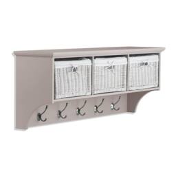 Statement Furniture Tetbury Large Hallway Coat Rack / Shelf with Wicker Storage Baskets in Taupe