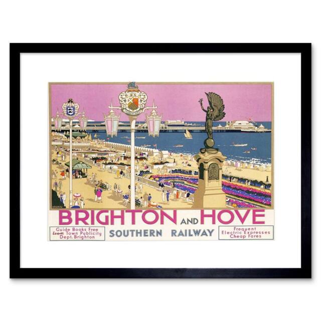 "Wee Blue Coo Brighton Hove Sussex Beach Pier Sea Pink Sky 12x16"" Framed Art Print - Size: W12"" x H16""" - image 1
