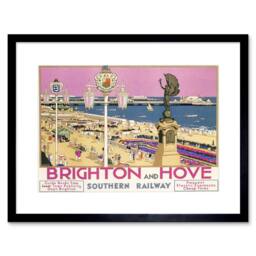 "Wee Blue Coo Brighton Hove Sussex Beach Pier Sea Pink Sky 12x16"" Framed Art Print - Size: W12"" x H16""" - thumbnail 1