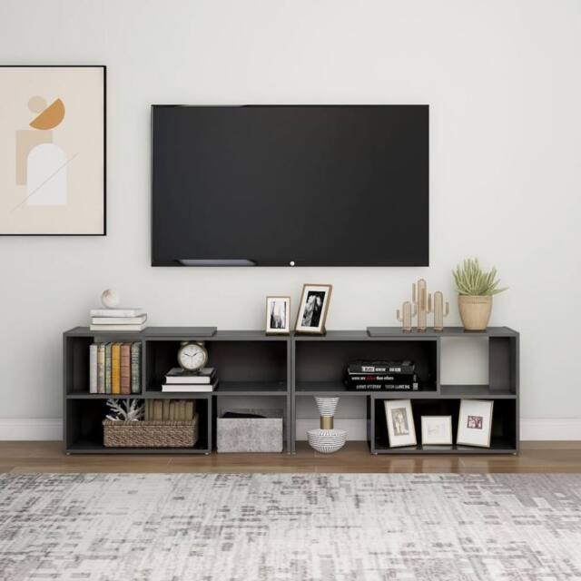 Berkfield Home TV Cabinet High Gloss Grey 149x30x52 cm Engineered Wood - Size: 149 x 30 x 52 cm - image 1
