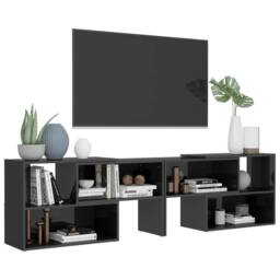 Berkfield Home TV Cabinet High Gloss Grey 149x30x52 cm Engineered Wood - Size: 149 x 30 x 52 cm - thumbnail 4