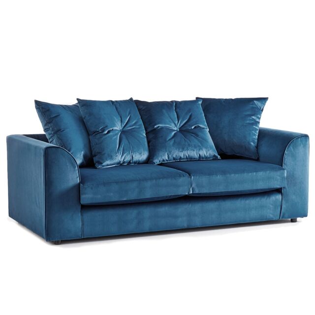 Furnishings For Less UK Fernando Soft Plush Velvet Fabric 3 Seater Sofa - Scatter Back in Blue - image 1