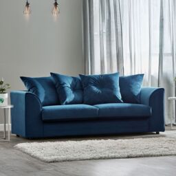 Furnishings For Less UK Fernando Soft Plush Velvet Fabric 3 Seater Sofa - Scatter Back in Blue - thumbnail 2