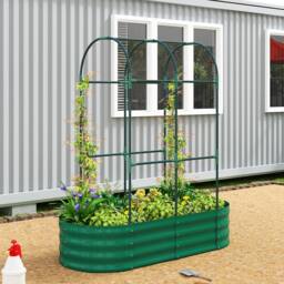 OUTSUNNY 4 x 2 x 4.6ft Galvanised Raised Garden Bed with Trellis, Green