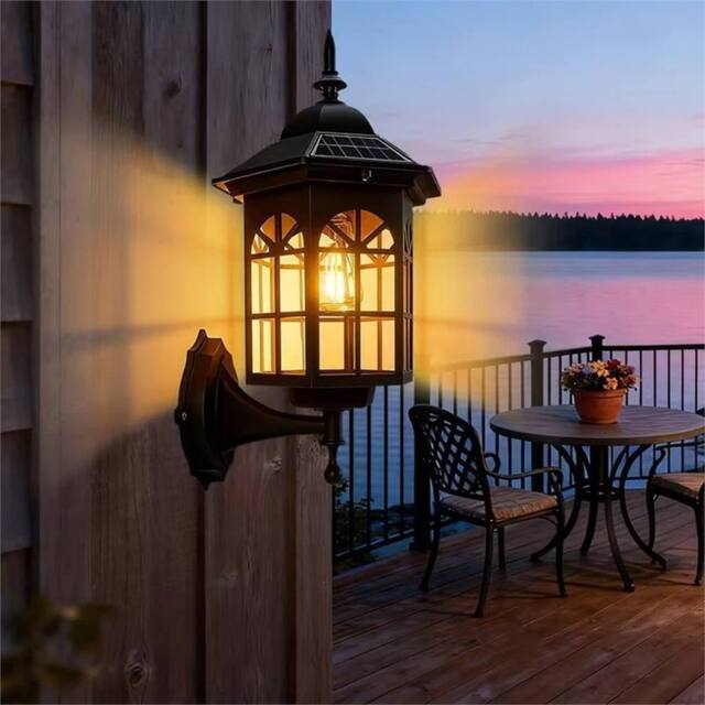 SPETLEK Vintage Solar Wall Lantern with Motion Sensor Outdoor Garden Lamp in Black - image 1