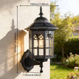 SPETLEK Vintage Solar Wall Lantern with Motion Sensor Outdoor Garden Lamp in Black - thumbnail 2