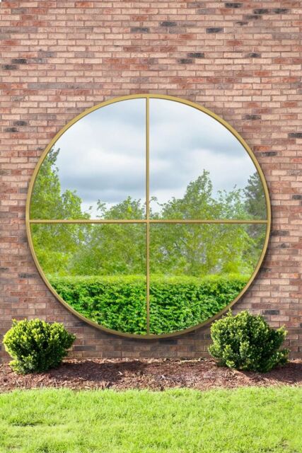 MirrorOutlet Gold Large Circular Window Metal Garden Wall Mirror (200x200cm) - Size: 1 Pack - image 1