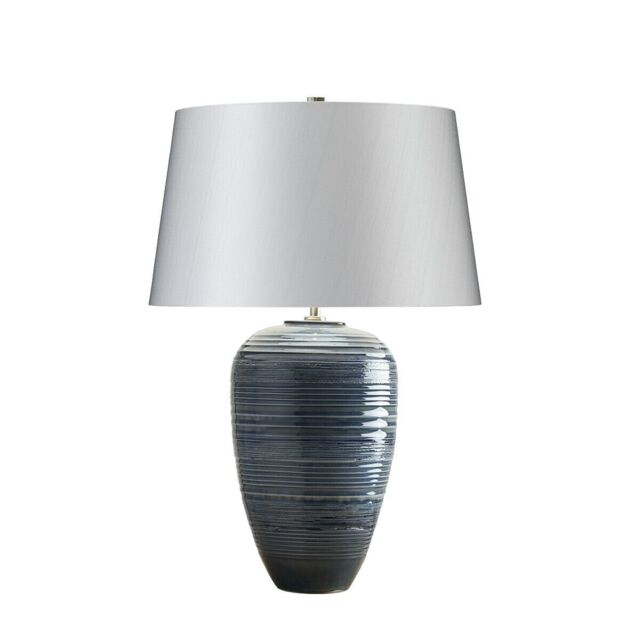 Loops Table Lamp Polished Nickel Accents Silver Faux Silk Shade Blue Glaze LED E27 60W in Metallics