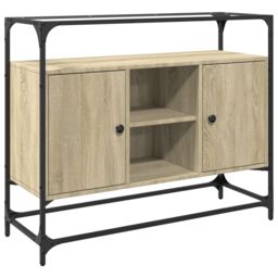 Berkfield Home Sideboard with Glass Top Sonoma Oak 98x35x81 cm Engineered Wood in Brown - Size: 98 x 35 x 81 cm - thumbnail 2