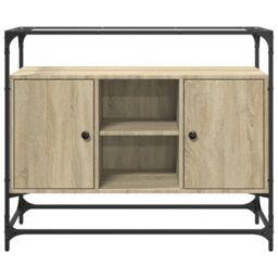 Berkfield Home Sideboard with Glass Top Sonoma Oak 98x35x81 cm Engineered Wood in Brown - Size: 98 x 35 x 81 cm - thumbnail 4