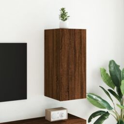 Berkfield Home TV Wall Cabinet with LED Lights Brown Oak 30.5x35x70 cm - thumbnail 5