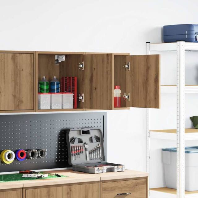 Berkfield Home Garage Wall Cabinets 2 pcs Artisan Oak Engineered Wood in Brown - image 1
