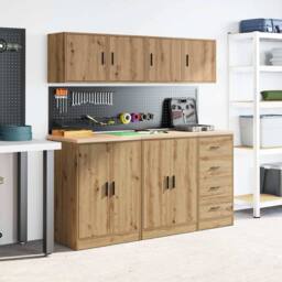 Berkfield Home Garage Wall Cabinets 2 pcs Artisan Oak Engineered Wood in Brown - thumbnail 4