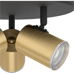 Loops Stylish Black & Brushed Brass Triple Round LED Ceiling Spotlight - thumbnail 5