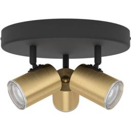 Loops Stylish Black & Brushed Brass Triple Round LED Ceiling Spotlight - thumbnail 3