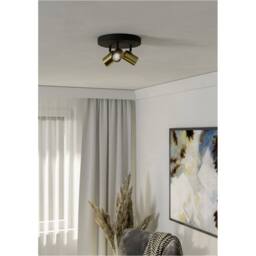Loops Stylish Black & Brushed Brass Triple Round LED Ceiling Spotlight - thumbnail 1