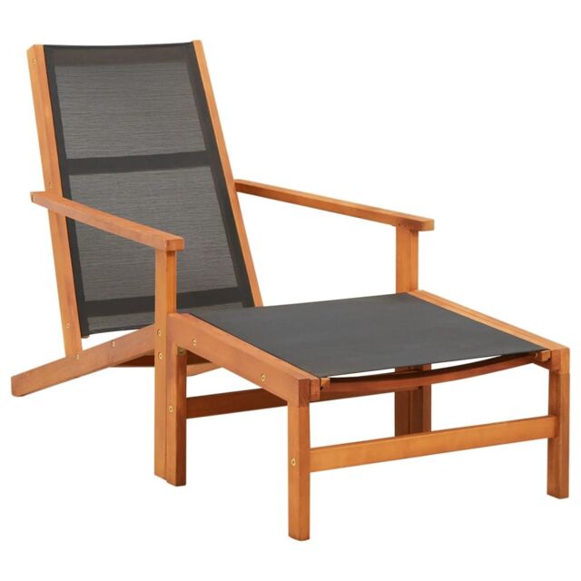 Berkfield Home Garden Chair with Footrest Solid Eucalyptus Wood & Textilene in Black - image 1