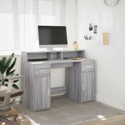 Berkfield Home Soft Desk with LED Lights Grey Sonoma 120x55x91 cm Engineered Wood - Size: 120 x 55 x 91 cm - thumbnail 4