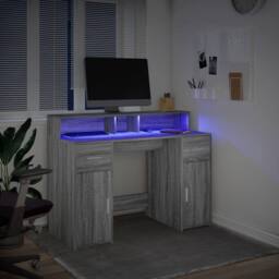 Berkfield Home Soft Desk with LED Lights Grey Sonoma 120x55x91 cm Engineered Wood - Size: 120 x 55 x 91 cm - thumbnail 5