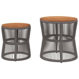 Berkfield Home Garden Side Tables 2 pcs with Wooden Top Grey Poly Rattan - thumbnail 4