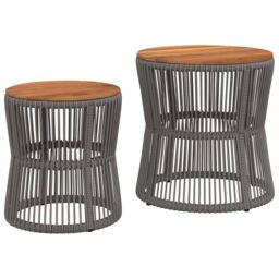 Berkfield Home Garden Side Tables 2 pcs with Wooden Top Grey Poly Rattan - thumbnail 2