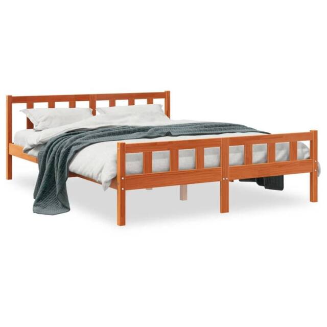 Berkfield Home Bed Frame with Headboard Wax Brown 150x200 cm King Size Solid Woo… - image 1
