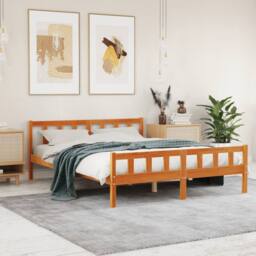 Berkfield Home Bed Frame with Headboard Wax Brown 150x200 cm King Size Solid Woo… - thumbnail 2
