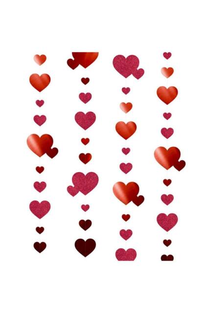 KDMD Red Heart Garland Hanging Glitter Streamer Double Sided 4M - image 1