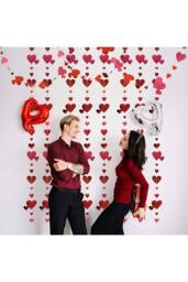 KDMD Red Heart Garland Hanging Glitter Streamer Double Sided 4M - thumbnail 5