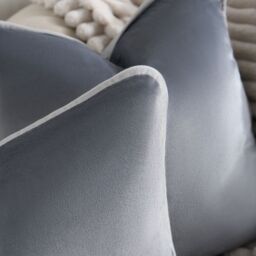 OHS 2 x Piped Edge Matte Velvet Cushion Covers Square Pillowcases in Charcoal - Size: 45 cm x 45 cm - thumbnail 2