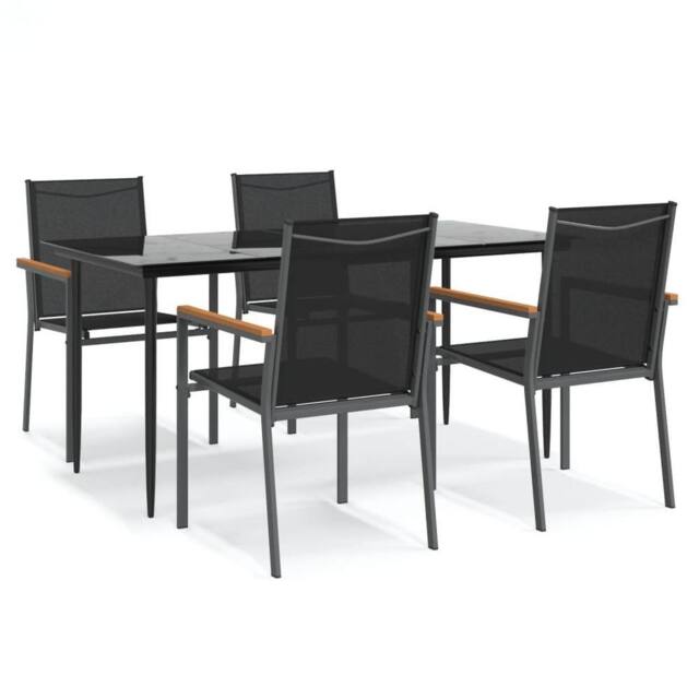 Berkfield Home 5 Piece Garden Dining Set Black Textilene & Steel - image 1