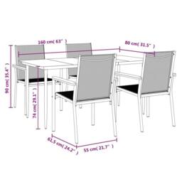 Berkfield Home 5 Piece Garden Dining Set Black Textilene & Steel - thumbnail 9