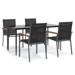 Berkfield Home 5 Piece Garden Dining Set Black Textilene & Steel - thumbnail 1