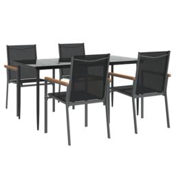 Berkfield Home 5 Piece Garden Dining Set Black Textilene & Steel - thumbnail 3