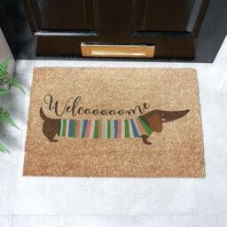 Artsy Mats Welcome Sausage Dog Coir Doormat (60 x 40cm) in Brown - Size: 40 cm x 60 cm - thumbnail 1