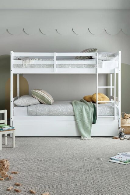 Time4sleep Essentials White Wooden Bunk Bed Frame With Trundle - Size: Single - image 1