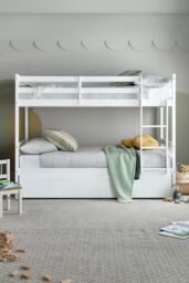 Time4sleep Essentials White Wooden Bunk Bed Frame With Trundle - Size: Single - thumbnail 1