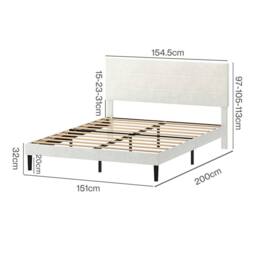 Levede King Bed Frame Upholstered Headboard Platform Velvet Foam White Fabric - thumbnail 4