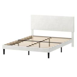 Levede King Bed Frame Upholstered Headboard Platform Velvet Foam White Fabric