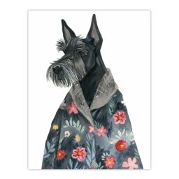 "Artery8 Dog Lover Scottish Terrier With Floral Kimono Wall Art Print in Dark Grey - Size: W12"" x H16""" - thumbnail 1