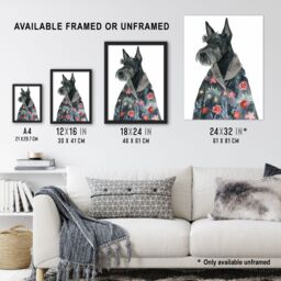 "Artery8 Dog Lover Scottish Terrier With Floral Kimono Wall Art Print in Dark Grey - Size: W12"" x H16""" - thumbnail 3