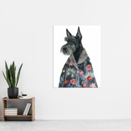 "Artery8 Dog Lover Scottish Terrier With Floral Kimono Wall Art Print in Dark Grey - Size: W12"" x H16""" - thumbnail 4