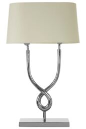 Orsina Table Lamp with Cross Base, High Gloss Nickel Finish Steel Frame, White Cotton Shade, Twisted Design Lighting in Silver - thumbnail 2