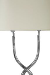 Orsina Table Lamp with Cross Base, High Gloss Nickel Finish Steel Frame, White Cotton Shade, Twisted Design Lighting in Silver - thumbnail 3