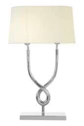 Orsina Table Lamp with Cross Base, High Gloss Nickel Finish Steel Frame, White Cotton Shade, Twisted Design Lighting in Silver