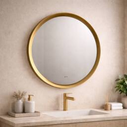 Bathroom Kingdom Orla Brushed Brass Round Illuminated LED Mirror 600x520mm in Gold
