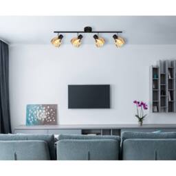 Netlighting Zachery Ceiling Spotlight Bar Matt Black Smoke Glass Shade 4x E14 - thumbnail 6