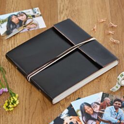 Paper High Large Coloured Distressed Leather 3-String Photo Album in Black