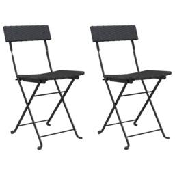Berkfield Home Beautiful Folding Bistro Chairs 2 pcs Black Poly Rattan & Steel - thumbnail 3